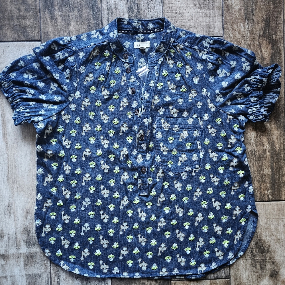 NWT Anthropologie Pilcro Aly Puff Sleeve Top -Beaded Embroidered Nostalgic Charm
